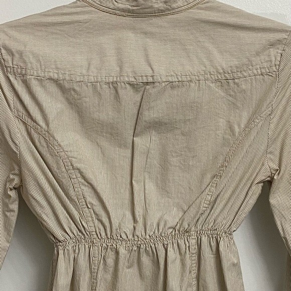 VTG NWOT Zara Button Front Elastic Waist Shirt Size S Tan Stripes Long Sleeves - Picture 8 of 11